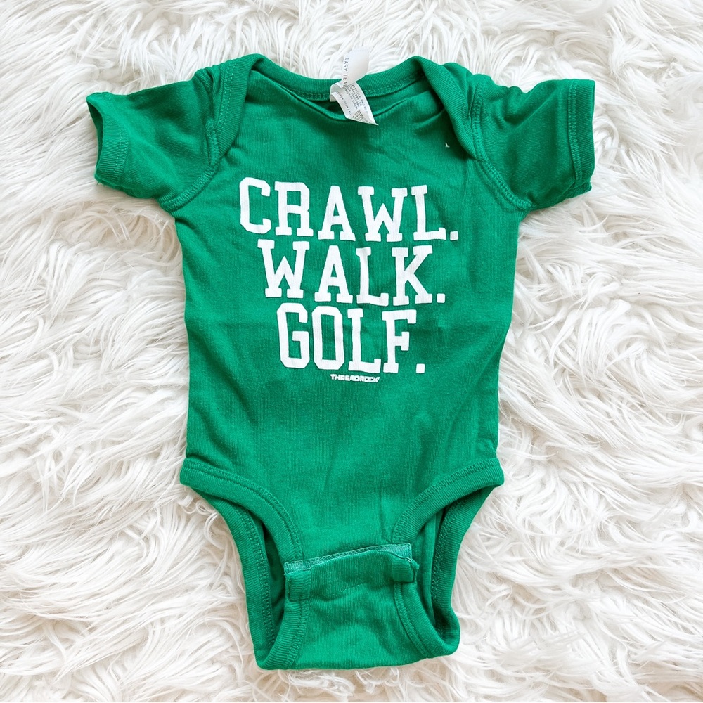 Threadrocks Crawl Walk Golf Baby Onesie Green Graphic 6M